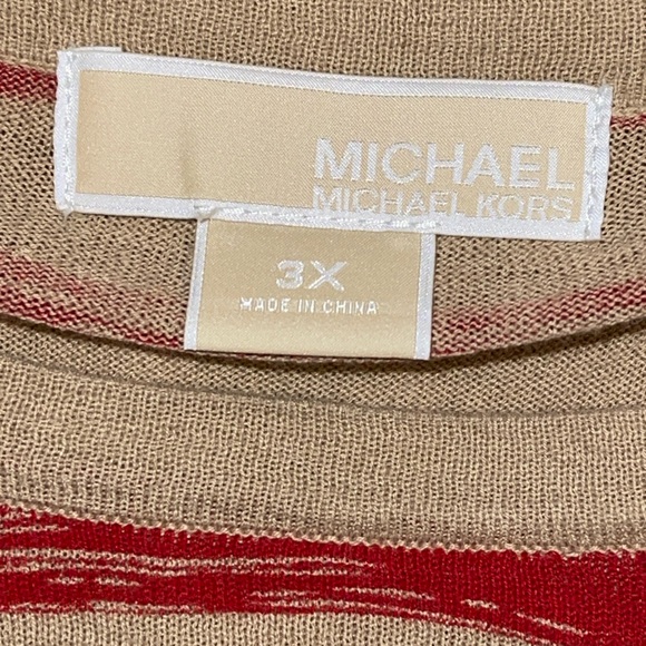 Michael Kors Red and Tan Striped top 3X - Picture 2 of 2
